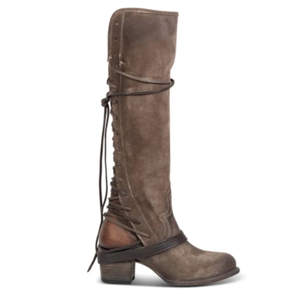 Freebird Coal knee high leather lace up distressed boots size 8
